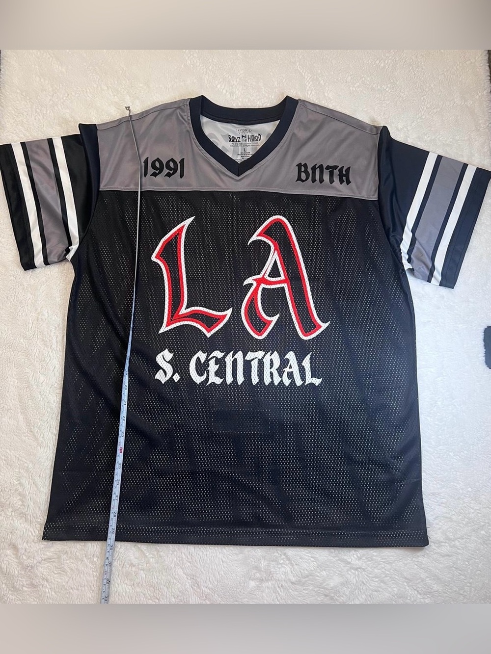 Hybrid Apparel Black & Gray LA S. Central Mesh Jersey with Red Accents